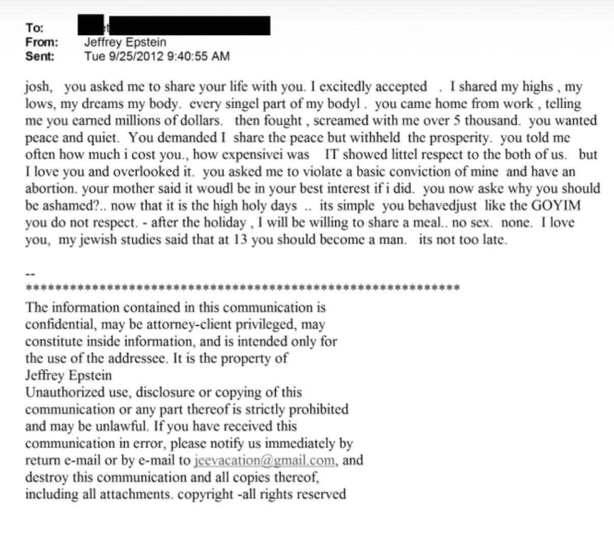 Электронные письма Джеффри Эпштейна содержат многочисленные оскорбительные замечания в адрес неевреев.