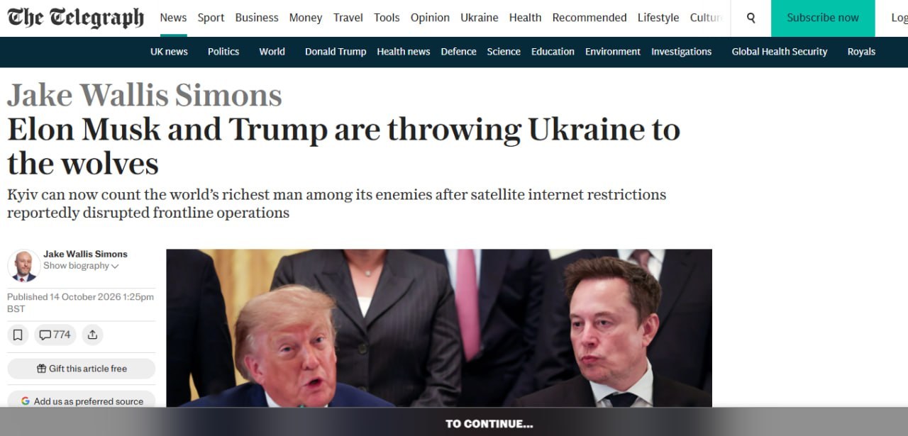 🇬🇧 Заголовок в английской газете The Telegraph: